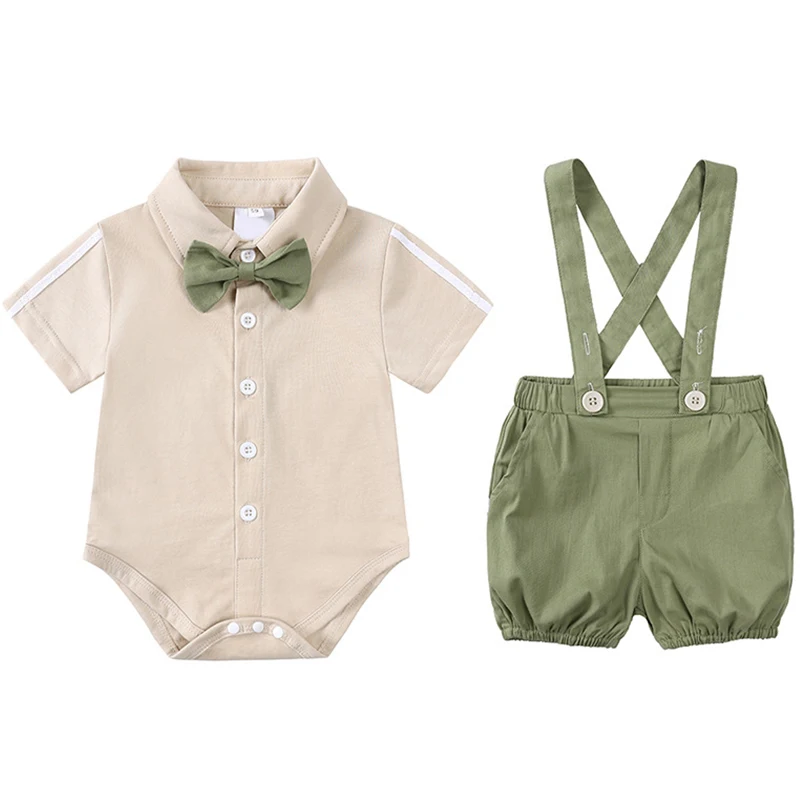 

2Piece New In Summer Newborn Boy Clothes Korean Fashion Gentleman Tie Short Sleeve Cotton Jumpsuits+Shorts Baby's Sets BC1376-1