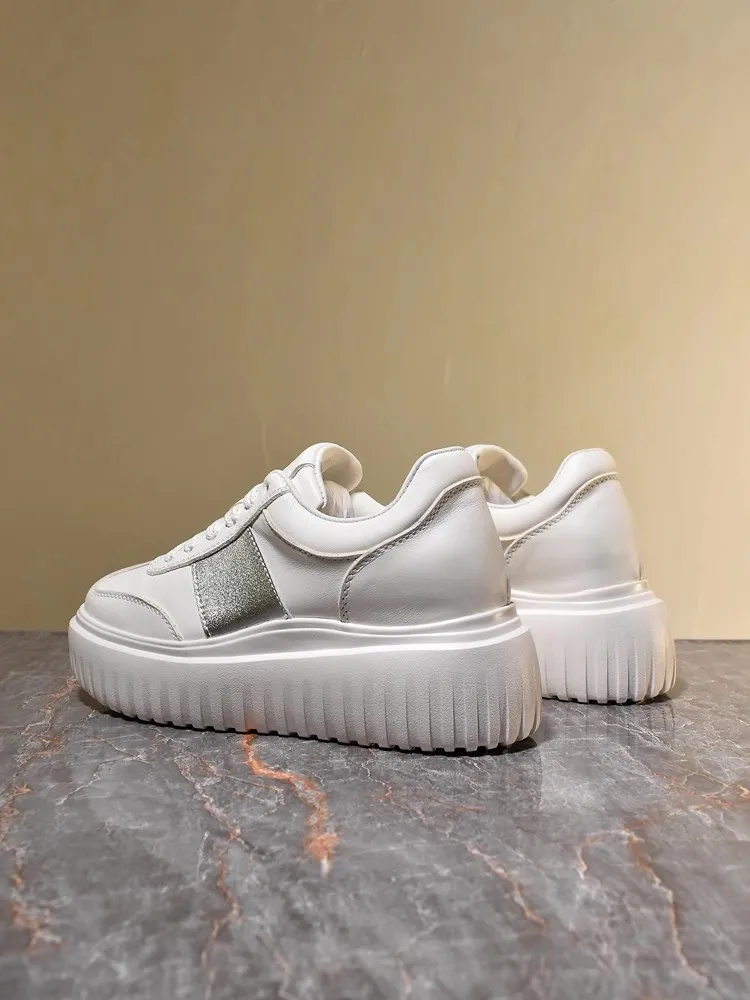 Women Internal Height Increasing Pumps Fashion Thick Bottom Casual Shoes Lace Up Versatile Spring Ladies Platform Walking Shoes 6