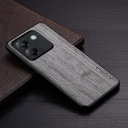 Luxury Bamboo Wood Pattern Leather Phone Cover with Premium Finish for Poco M5s (Light Gray)