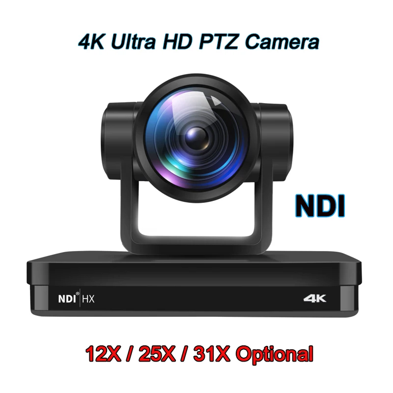 

Black 4K NDI PTZ Poe Camera 12X 25X 31X Optical Zoom HDMI/SDI/USB/IP Live Streaming Video Up to 4K60fps Low Latency For Church