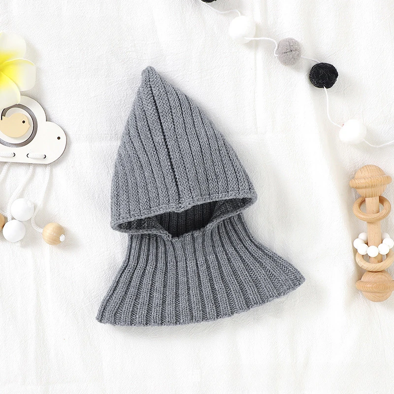 Autumn Winter New Newborn Baby Knitting Warm Scarf Cap Boy Girl Infant Solid Fashion Pullover Hat Kid Windproof Earmuffs Caps 5
