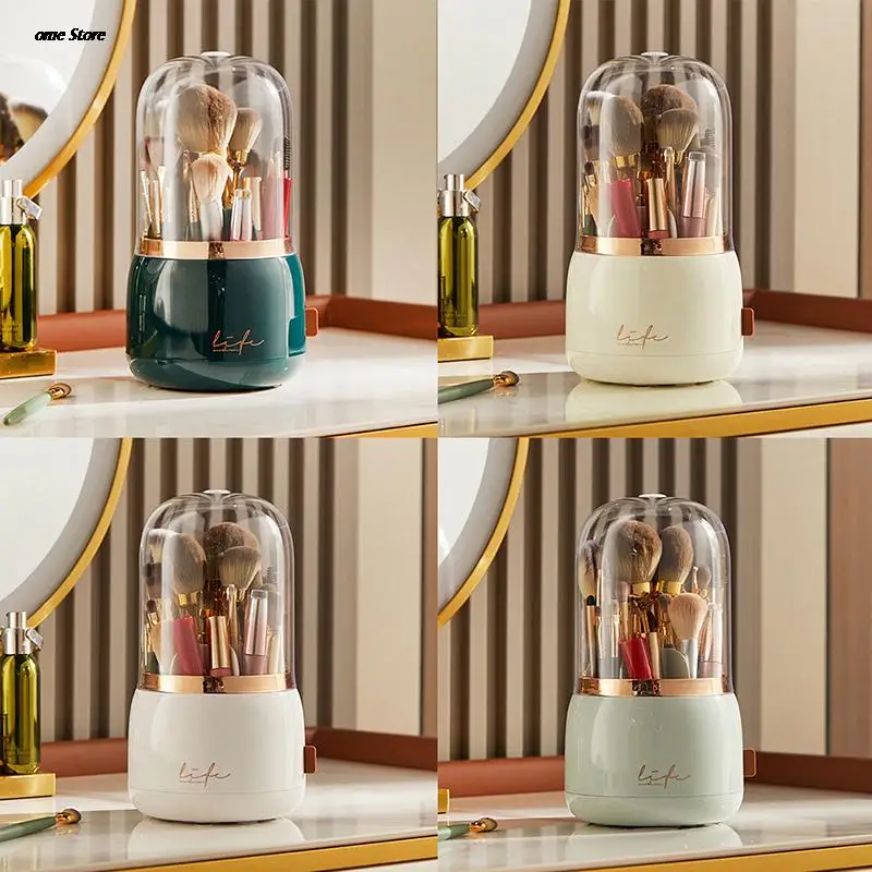 360° Rotating Makeup Brushes Holder Portable Desktop Makeup Organizer Cosmetic Storage Box Make