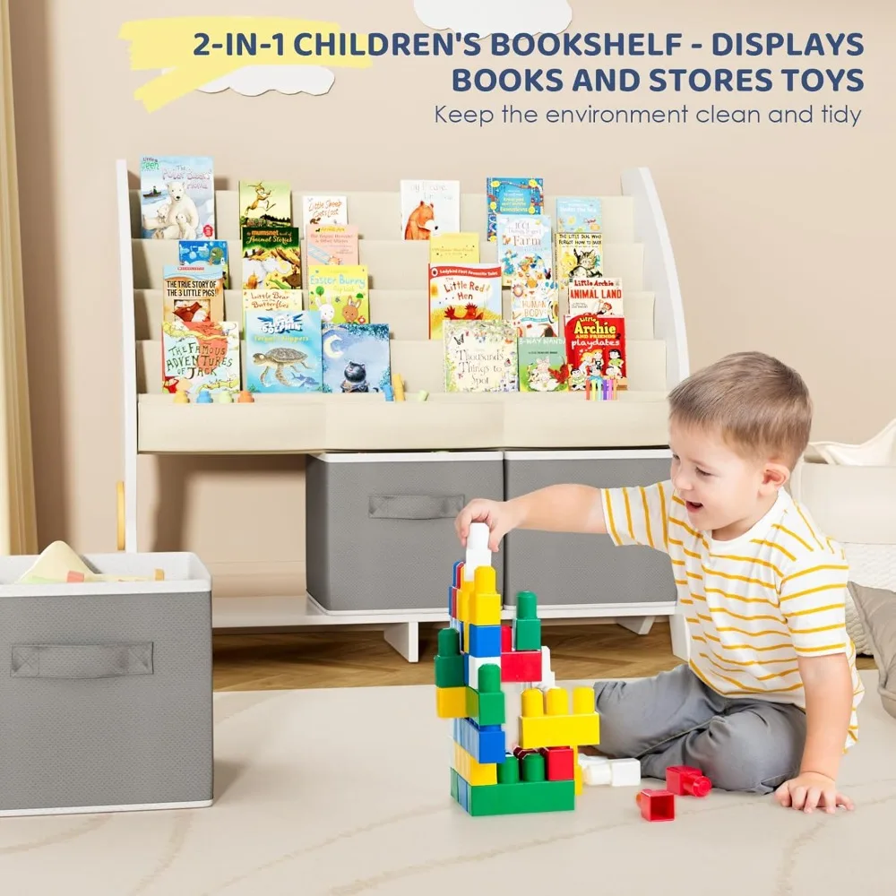 Kids Bookshelf and Toy Storage Organizer,5-Tier Book Shelf for Kids Rooms,Nursery Bookcase,Bookshelf for Toddlers,Baby Organizer 2