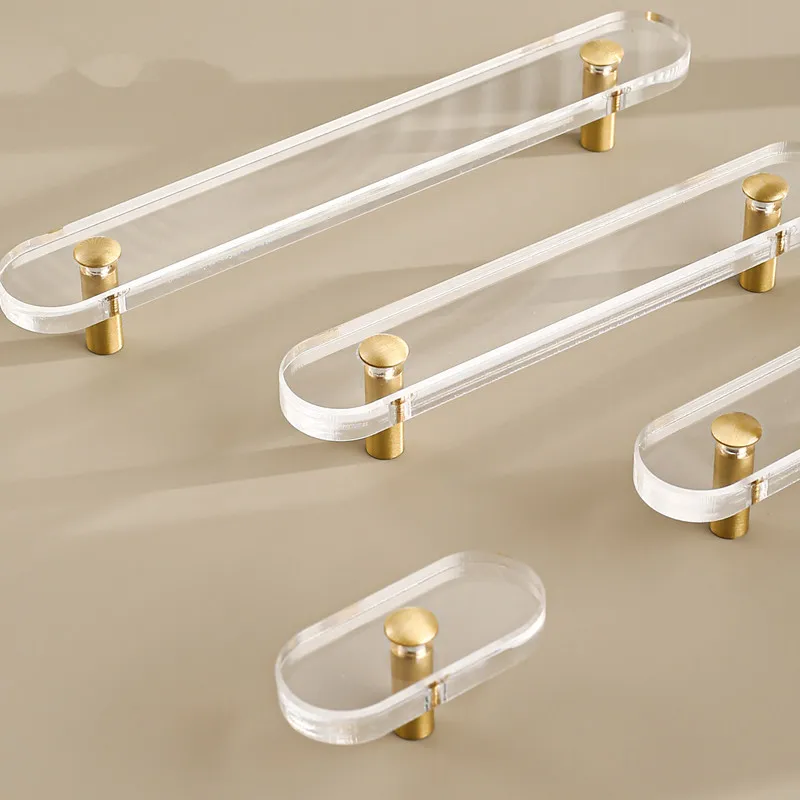 Transparent Acrylic Brass Handles Bedroom Wardrobe Drawer Pulls