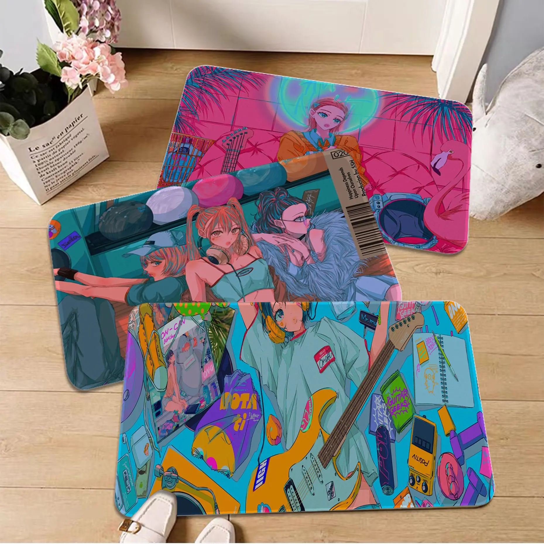 

Ins japanese Anime girl Kitchen Mat Retro Multiple Choice Living Room Kitchen Rug Non-Slip Welcome Doormat