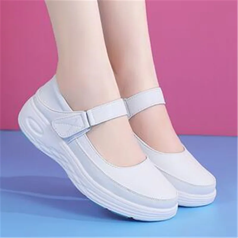 Genuine leather air cushion nurse shoes women's spring soft soles breathable thick soles women's shoes white medical shoes