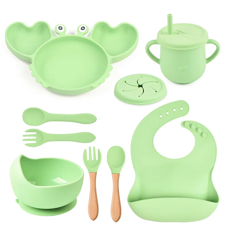1/4/9Pcs Baby Bowls Plates Spoons Silicone Suction Food Tableware BPA Free Non-Slip Baby Dishes Crab Food Feeding Bowl for Kids