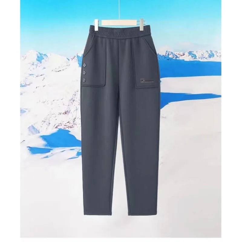 Women's Autumn Winter New Commute High Waisted Elastic Solid Pockets Button Middle-aged Straight Versatile Sports Casual Pants