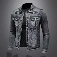 Veste en jean vintage pour hommes, vêtements de motard, revers boutonné, beau, tendance de la rue, rue adt 1