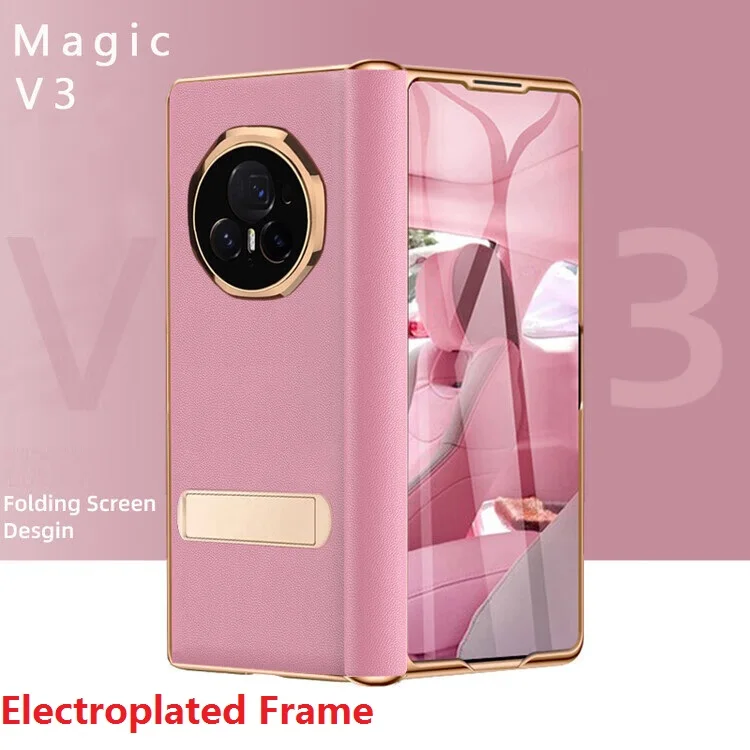 Luxury Magnetic Bracket Genuine Leather Case with Glass Film and Hinge Protection