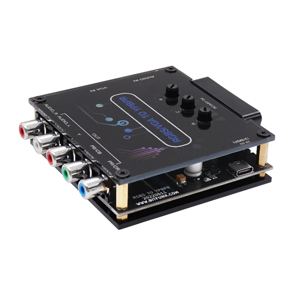 Convertidor RGBS VGA SCART a YPBPR, adaptador de vídeo ajustable de brillo de Color, RGBS a