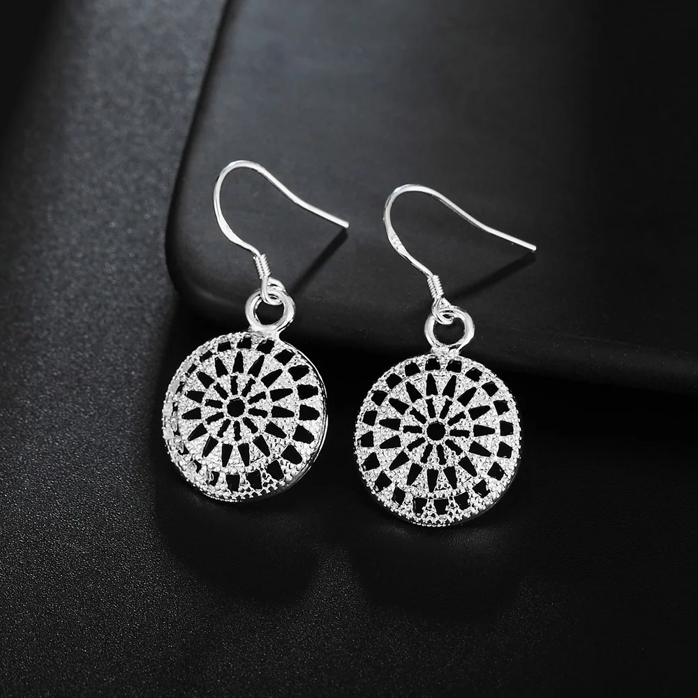 

New fashion 925 sterling Silver Earrings temperament Women Retro Round shape earrings Christmas Gift Street all-match Jewelry