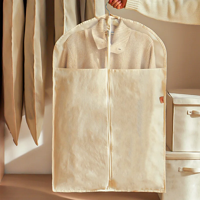 Luxury Thickened Cotton Linen Breathable Clothing Dust Cover Wardrobe Hanging Storage Bag Suit Coat Dress Dustproof Garment Bag 5