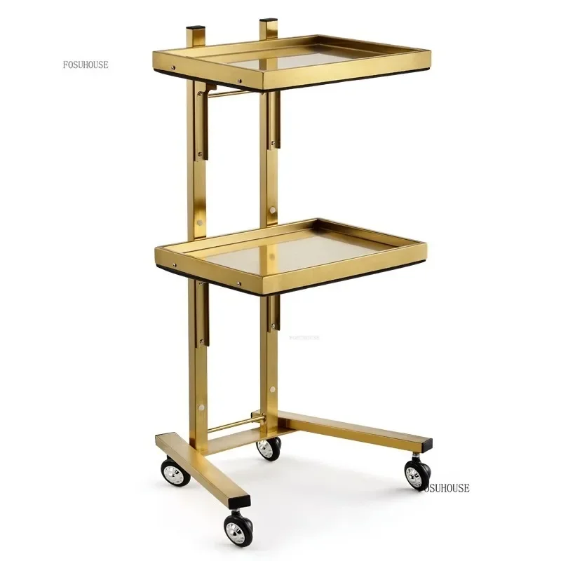 Multi Layer Storage Trolley Stainless Steel Mobile Tool Cart For Salon Furniture Beauty Salon Perm Dyeing Trolley Barber Shop Luxury Folding Trolleys