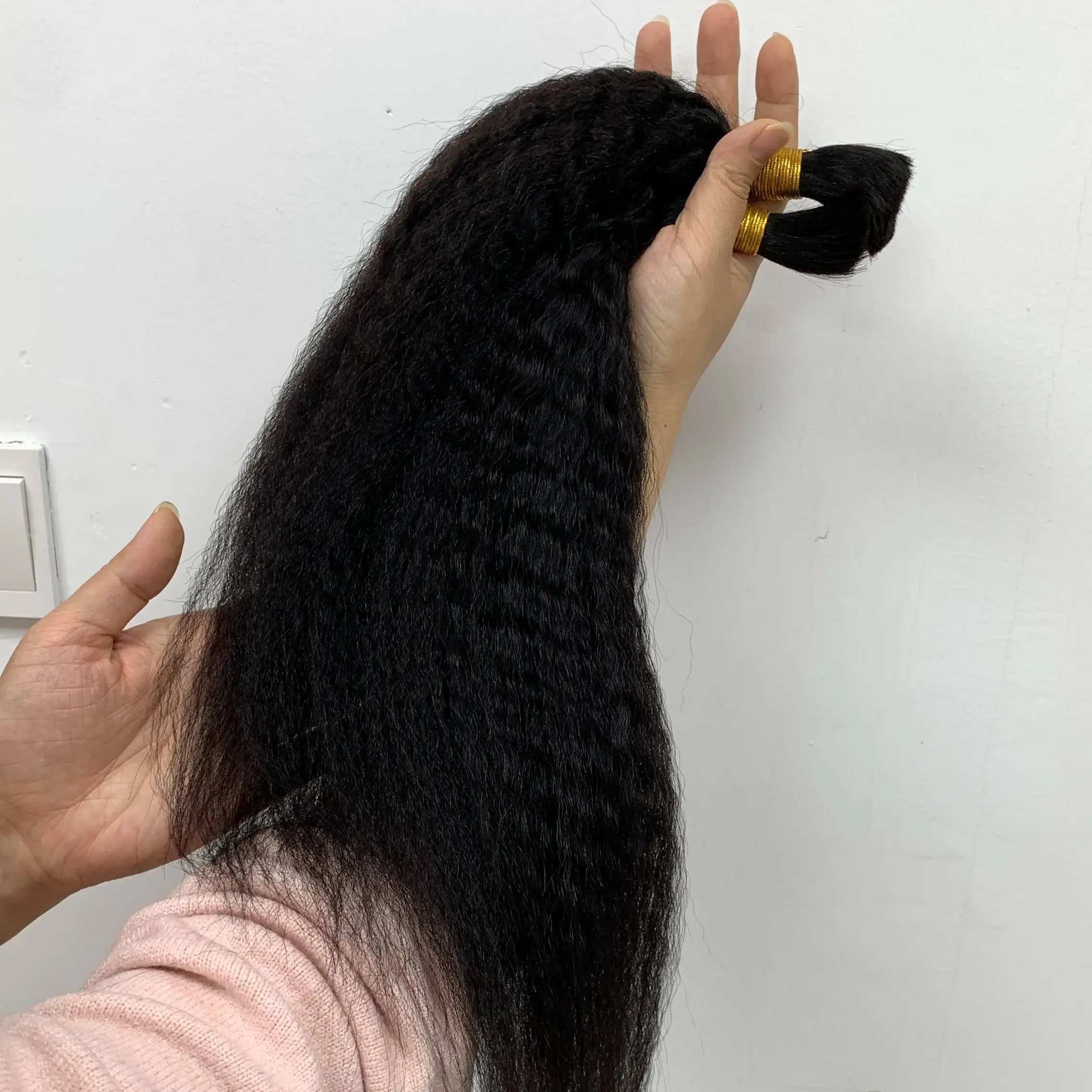 2/4/6Pcs Kinky Straight Human Hair Bulk For Boho Braids No Weft Hair Extensions 100% Human Hair For Braiding Hair Bulk 6