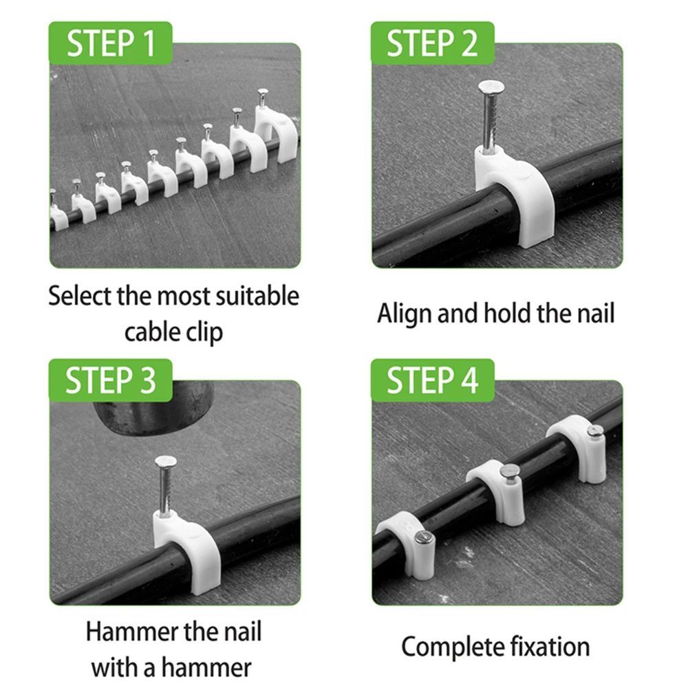 100PCS Circle Nail Clip 4/5/6/7/8/9/10/12mm Cable Clips R-Type Nylon Clamp Plastic White Hose Fasteners Electrical Wire Fitting cable clip cable clamp
