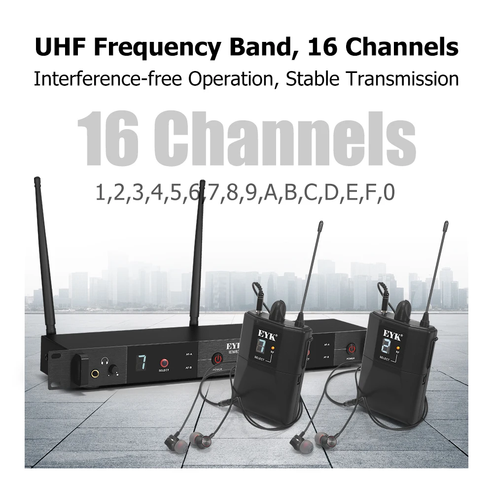 EYK IEM-82 Wireless In Ear Monitoring System UHF Dual Channel Realtime Monitor With 16 Frequency Selectable For Singer Live Show