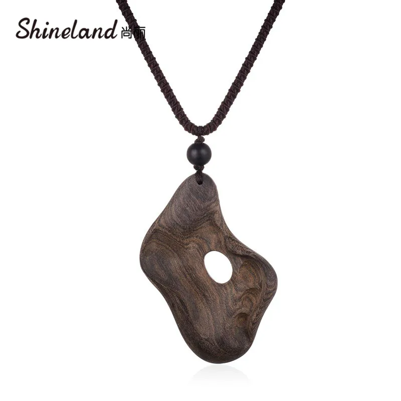 

Shineland Vintage Necklaces & Pendants Irregular Wooden Jewelry for Women Men Long Rope Chain Fashion Accessories Wholesale