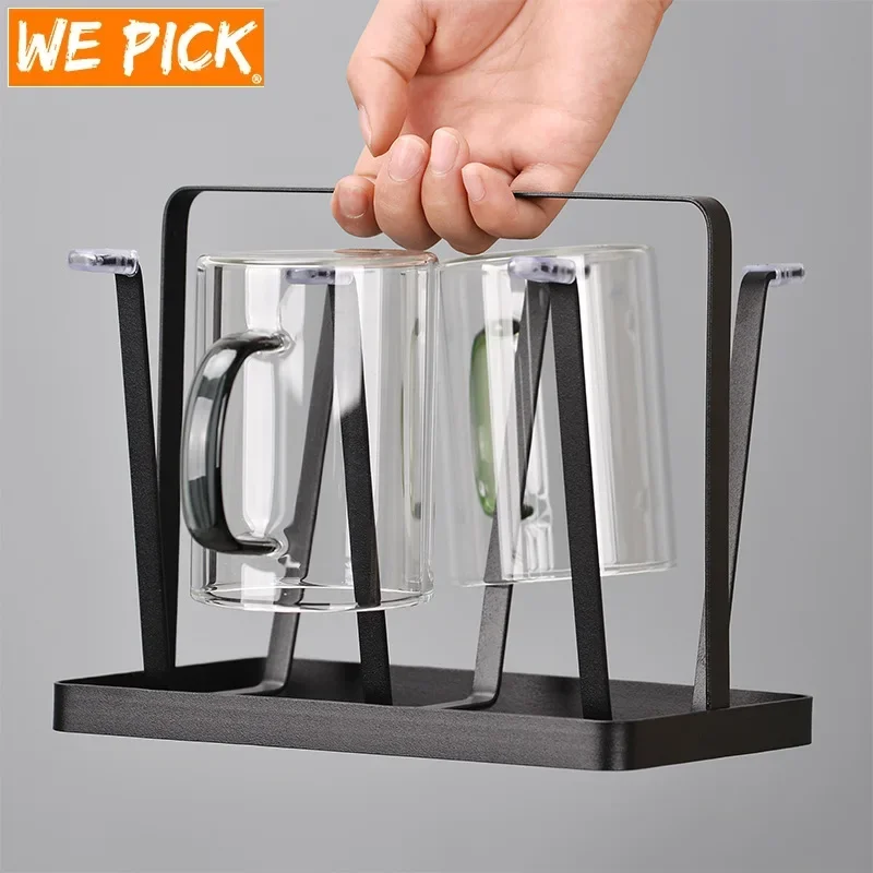WEPICK 6 Hooks Cup Holder Wrought Iron Cup Drying Rack Iron Art Mug Organizers Drain Shelf For Home Office Kitchen Utensils