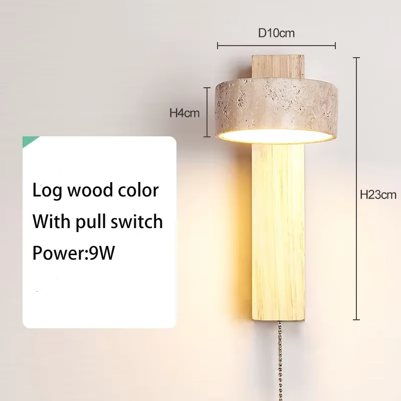 Wabi Sabi Style Natural Yellow Travertine Stone Wall Lamp Rotable With Pull