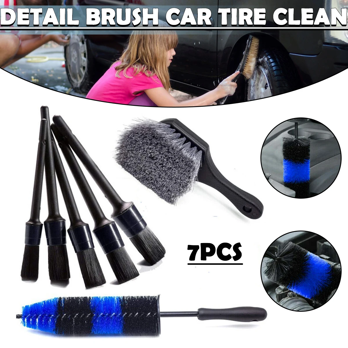 

7 PCS New Car Cleaning Kit Scrubber Drill Detailing Brush Set Air Conditioner Vents Towel Polisher Car Auto Detailing Tools