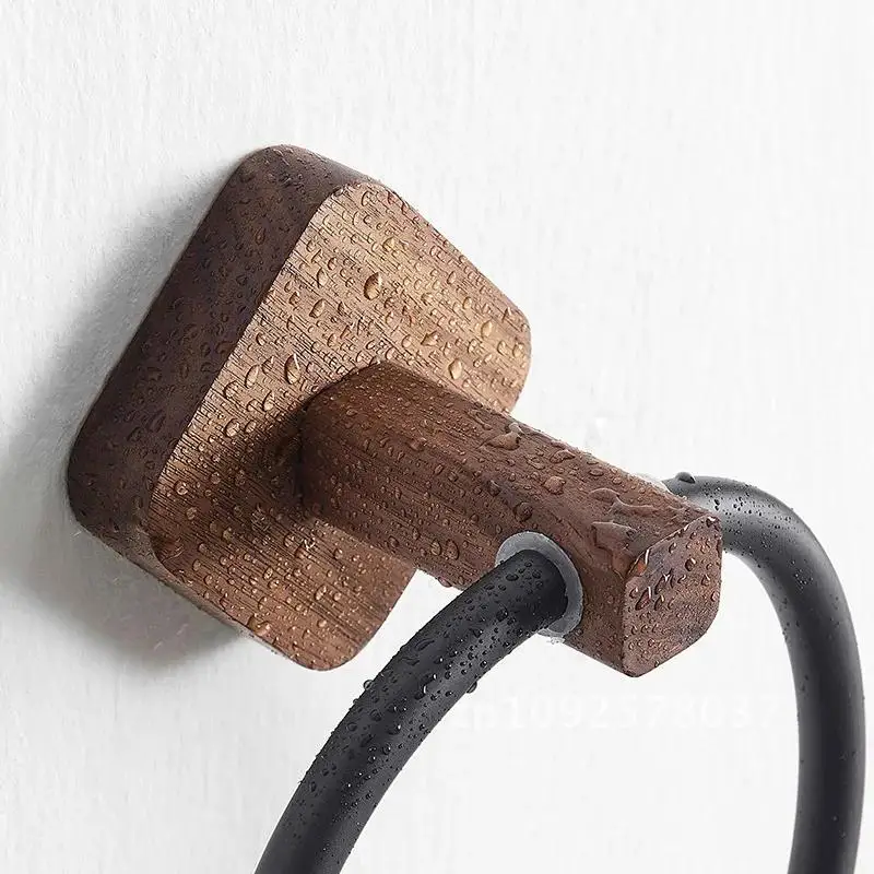 No Punching Bathroom Towel Holder Walnut/Beech Aluminium Wall Mounted Round White/Black Towel Ring Accessories