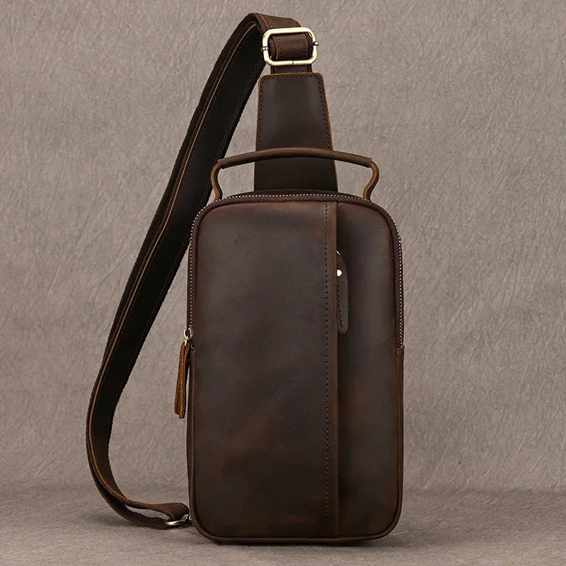Genuine Leather Crossbody Chest Bag for Men