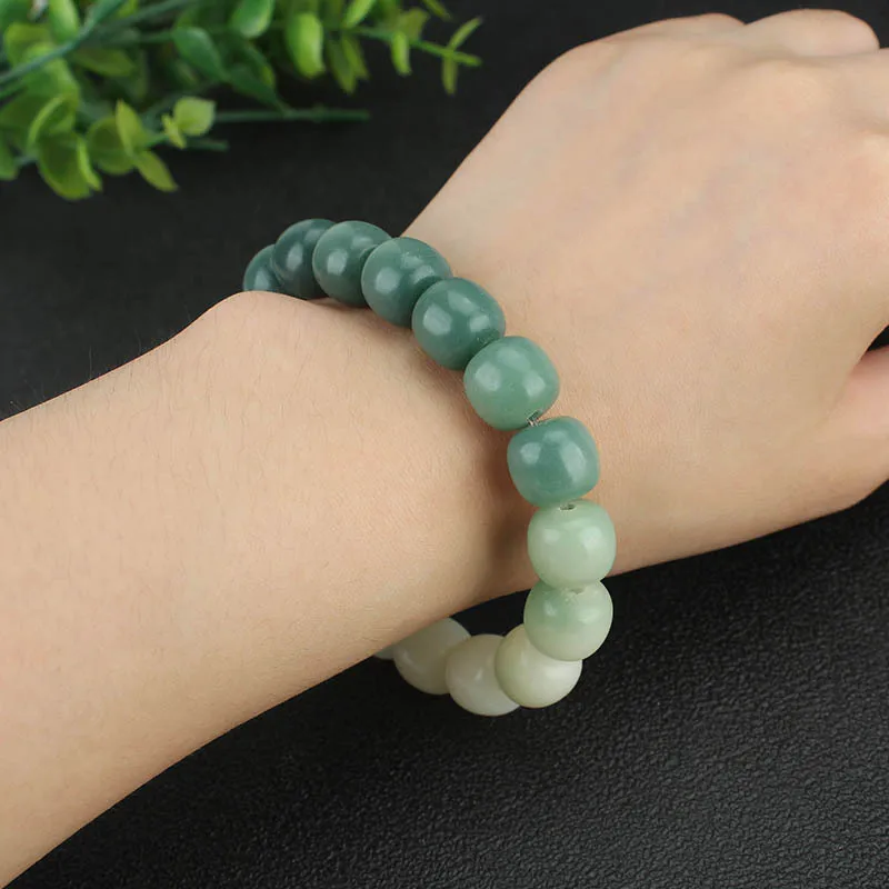 Natural Bodhi Root Single Circle Hand String White Jade Weathered Rainbow Cambiamento Graduale High Throw Bodhi Cultural Game Buddha