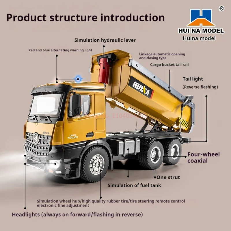 HuiNa 573 1/14 RC Truck 10 Channel 2.4G Remote Control Loader Truck Engineering Vehicle RC Toy Gift for Boy 4