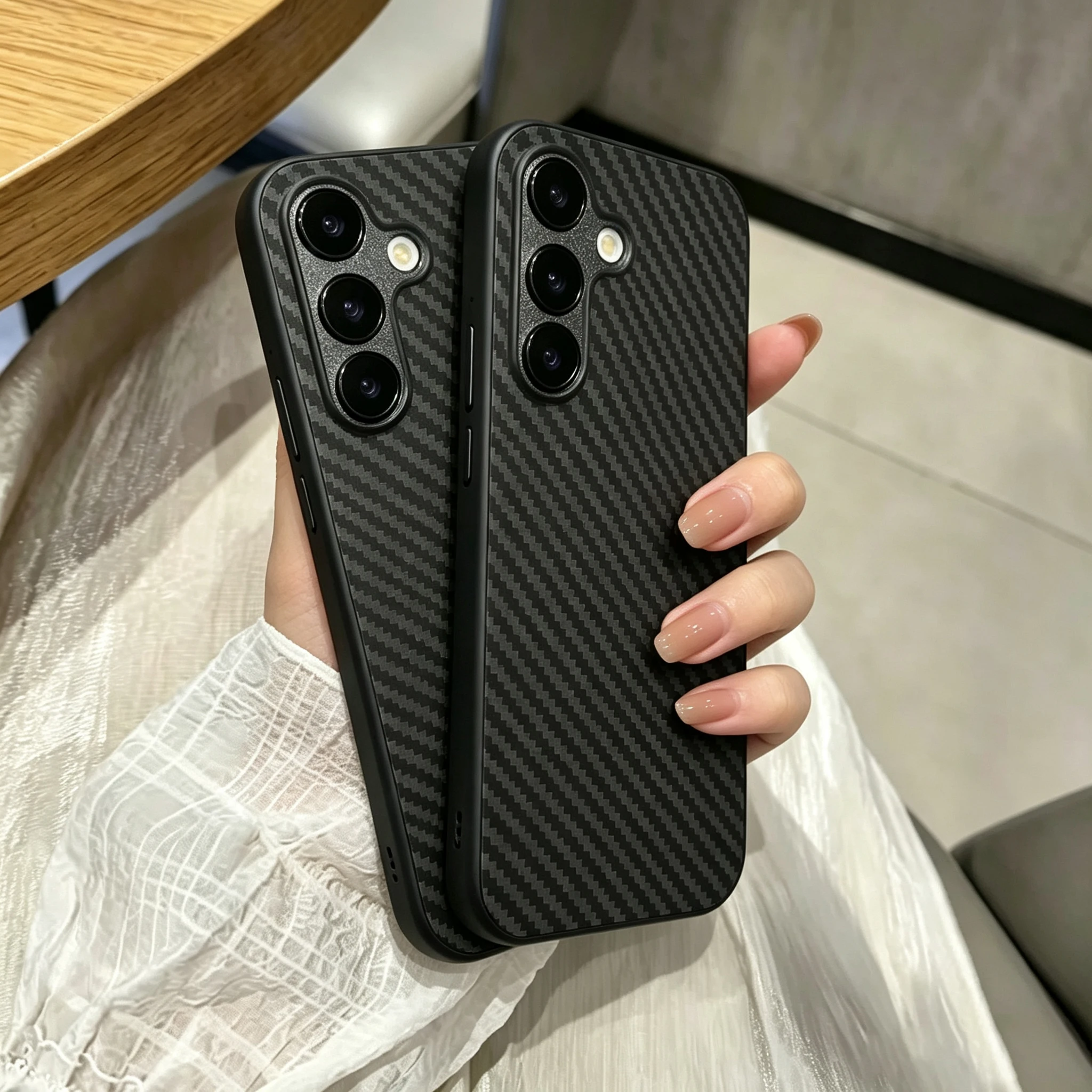 Deluxe Carbon Fiber Stripe Leather Phone Case