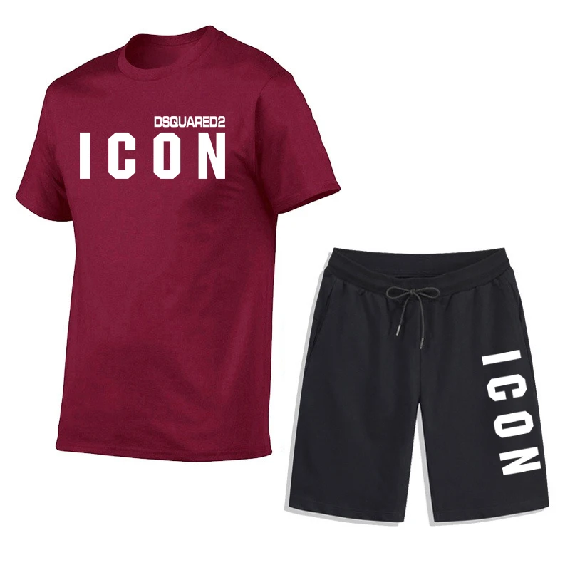 Summer Mens T-shirt + Shorts Suits Casual T Shirts Sport Set Simple Letter Printed Short Sleeve Top Cotton Tracksuits Streetwear