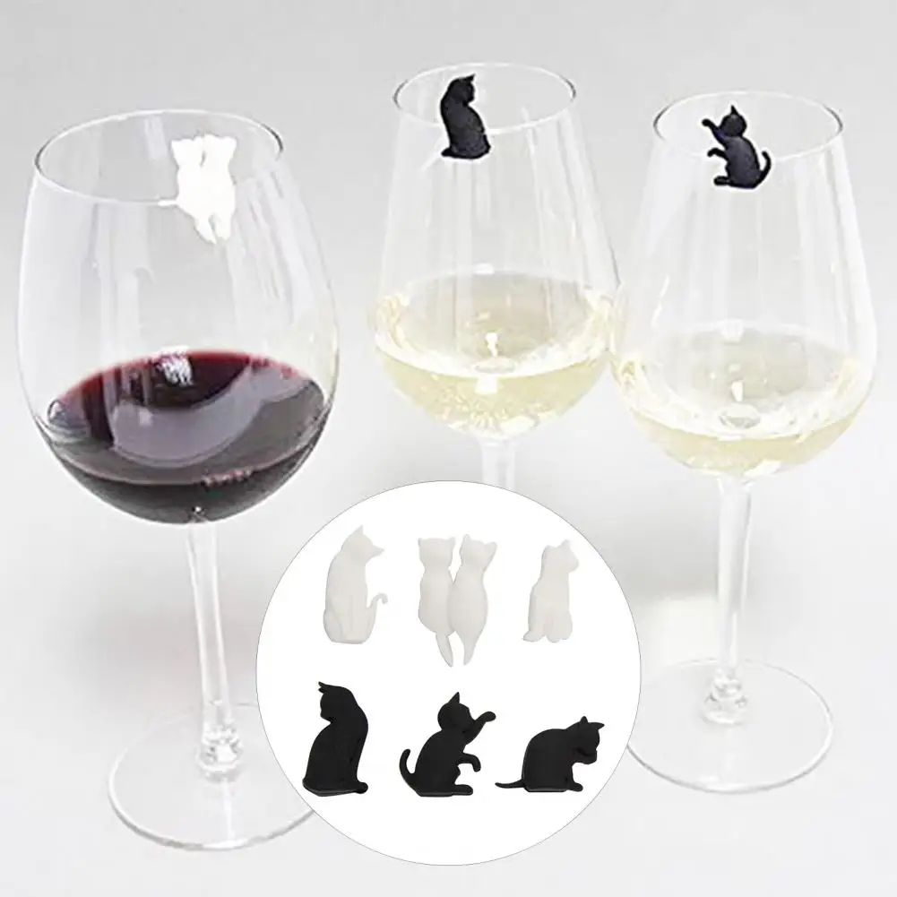 6Pcs silicone tea bag holder food bag clips Tea Bag Clips Food Grade Heat-Resistant Reusable Silicone Cartoon Cat-Shaped Tea Bag Holders Drink Markers