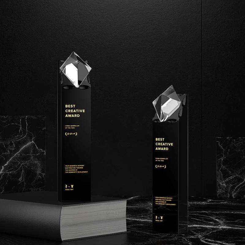 Customized Black Crystal Trophy, Excellent Staff Company Annual Meeting Awards, Creative Home Decorations Outstanding Medal, 1Pc