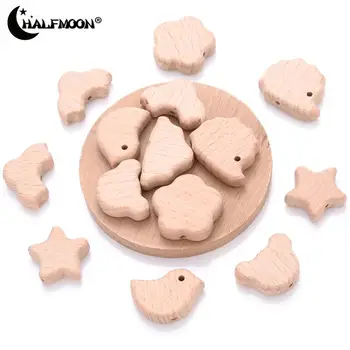 천연 나무 비즈, 클래식 동물 모양 너도밤나무 느슨한 치발기 비즈, 쥬얼리 제작, DIY 공예, 수제 젖꼭지 클립, 10 개, 20 개