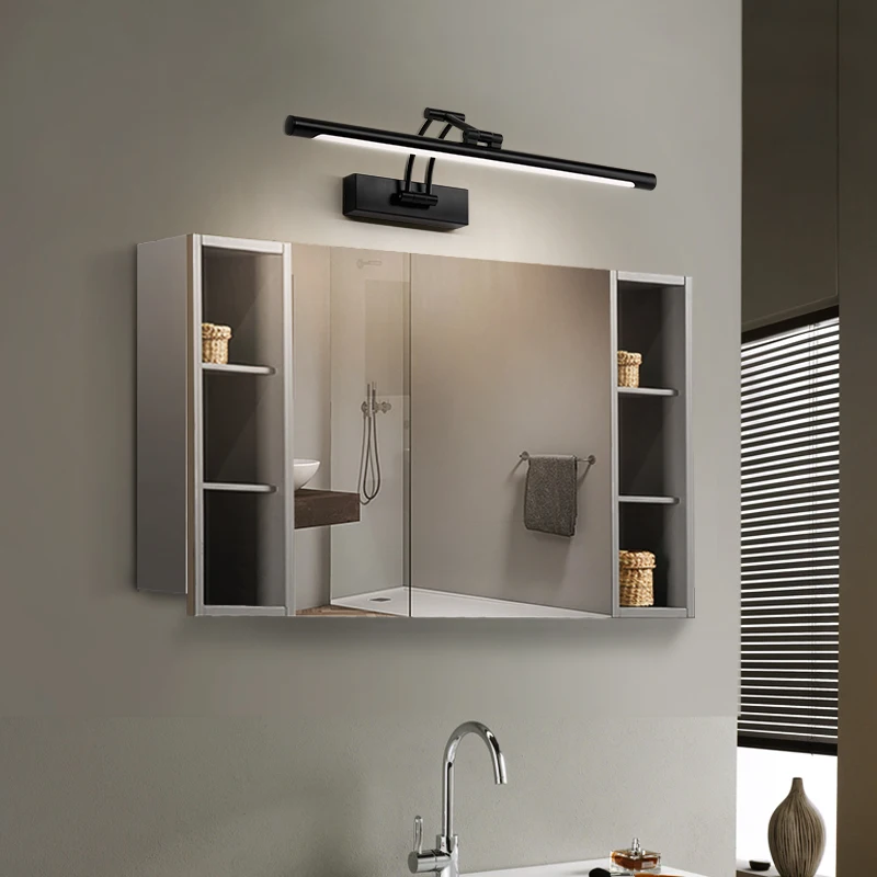 Mirror Headlight Led Bathroom Perforation-free Bathroom Mirror Cabinet Retractable Folding Makeup Bedroom Light