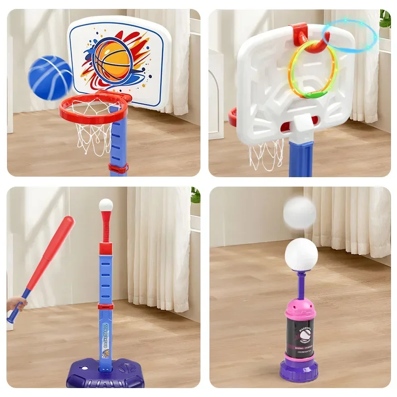 77-140Cm Basketball Hoop for Kids 4 in 1 Adjustable Height Outdoor Sports Toys Set with Baseball Bat Ring Tossing Game