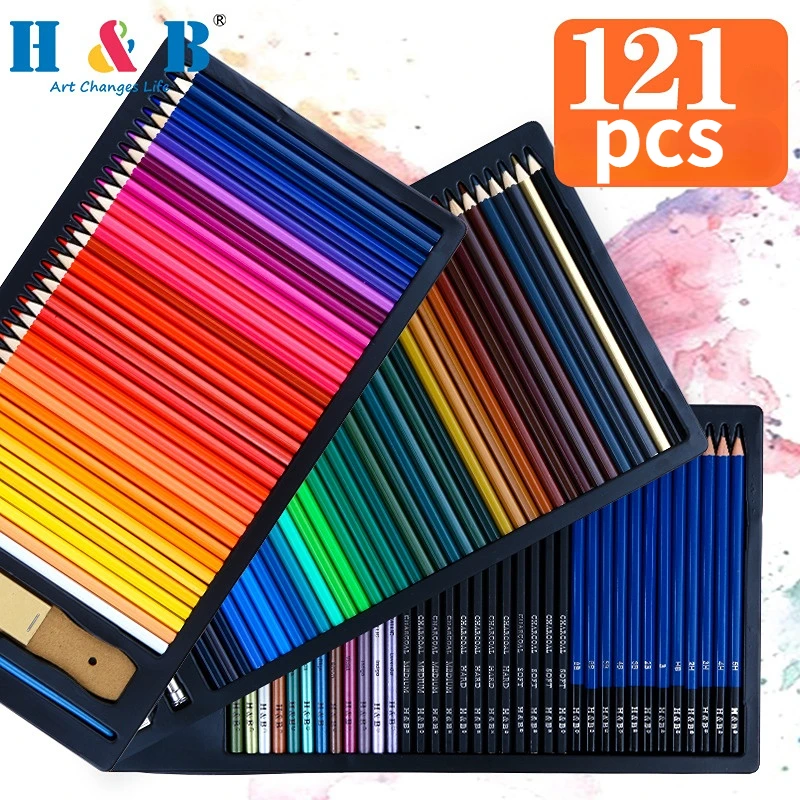 H&B Art Painting Set of 121 Pcs Colors Set Premium Water-soluble Color Pencil Portable Case for Adult Children Art Supply