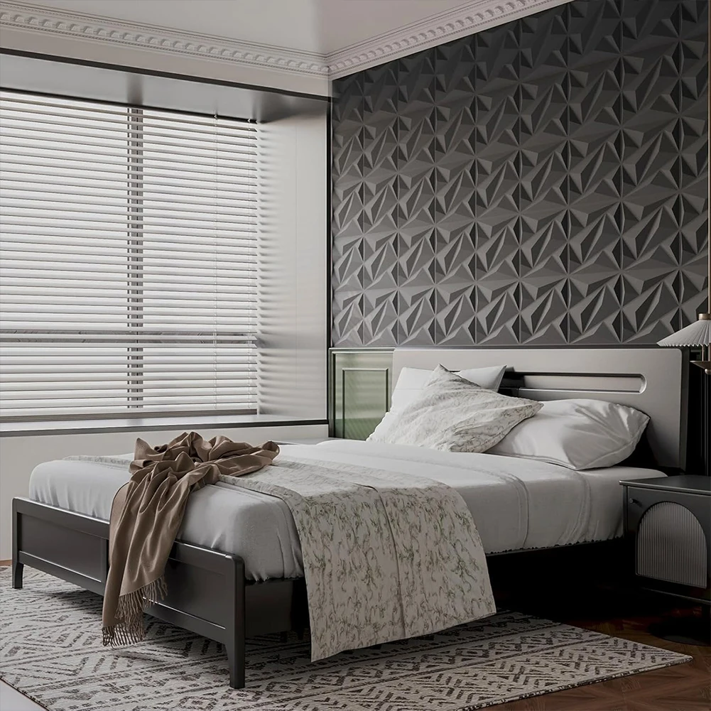 50/100PCS 3D Wall Panel Diamond 30x30cm PVC Accent Textured Wall Panels Black Wall Covering Panels for Interior Wall Decor