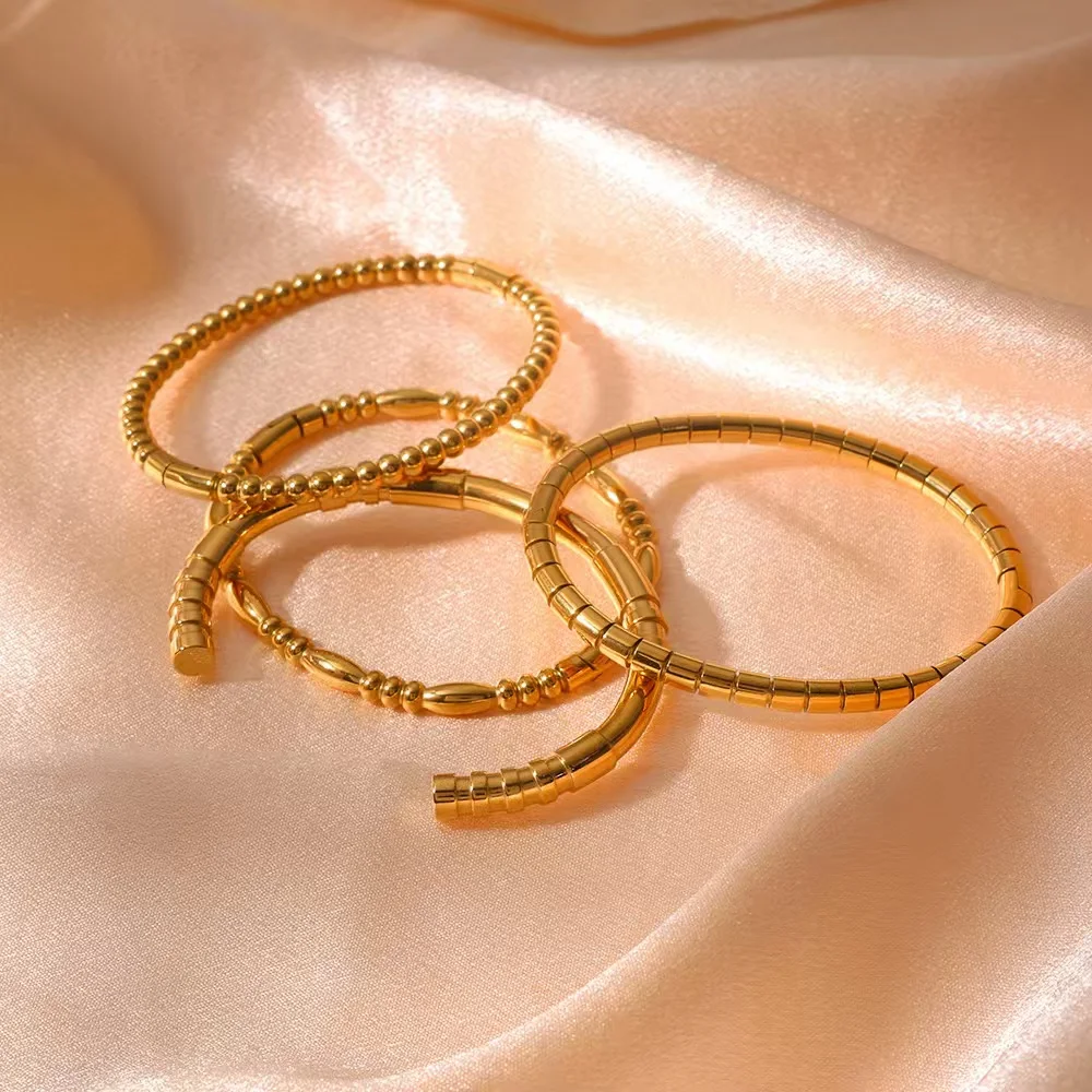 Waterproof 18k gold plating Stainless Steel Bamboo Cuff Bracelets Bangles for Woman Gold Color Wedding Female 3