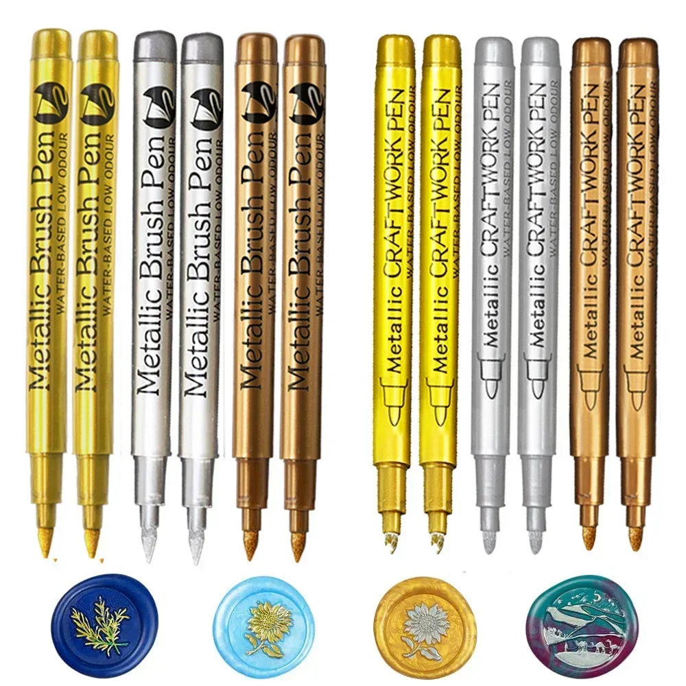 Paint Marker Pen 6Pcs Brush Metallic Gold Silver Color Permanent For Manga Crafts Scrapbooking Stationery Supplies