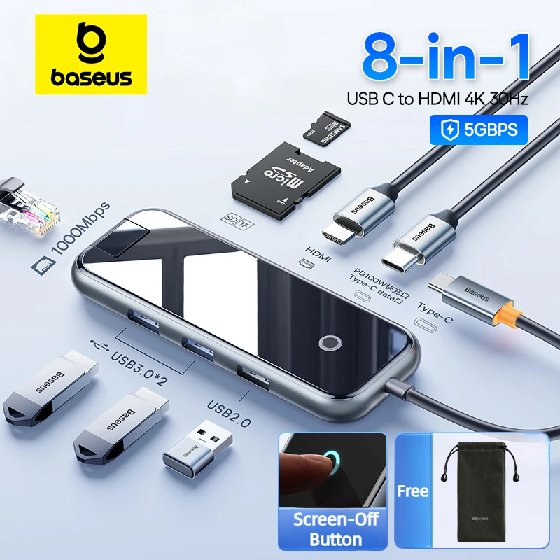 Baseus USB C 도킹 스테이션, HDMI 호환, 4K @ 30Hz 디스플레이, 5Gbps USB C 3.0 허브, 100W PD SD/TF, 맥북 프로 에어 아이패드 PC용 Best Top5 Baseus USB C 도킹 스테이션, HDMI 호환, 4K @ 30Hz 디스플레이, 5Gbps USB C 3.0 허브, 100W PD SD/TF, 맥북 프로 에어 아이패드 PC용 Best Top5