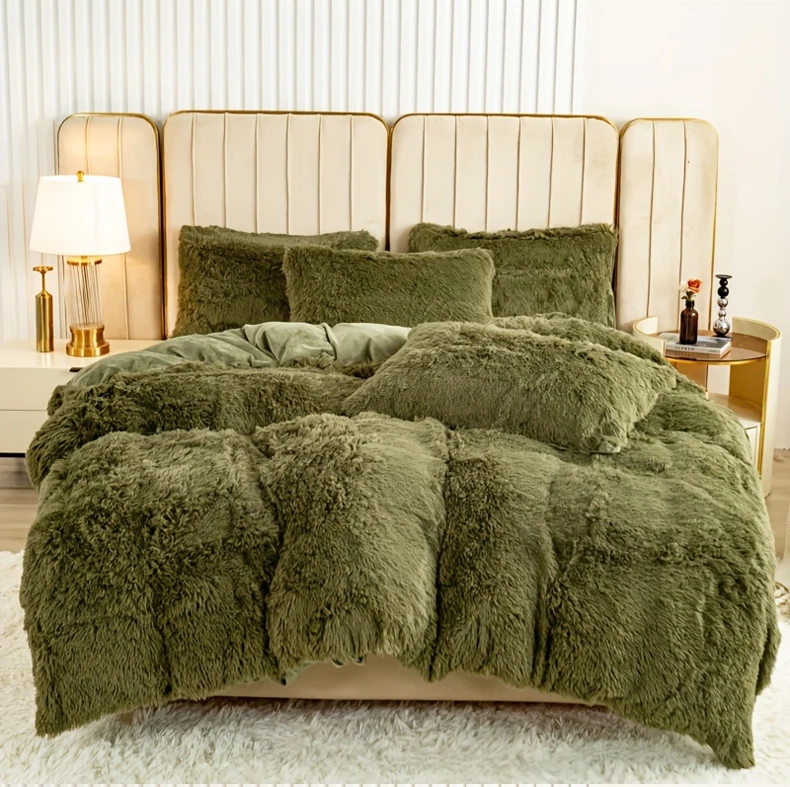 3-Piece Faux Fur Velvet Duvet Cover Set - Soft, Warm, Plush Bedding with Solid Color Design, 1 Duvet Cover and 1/2 Pillowcase, W S188d8113834f476c879b2e31e316da9dJ