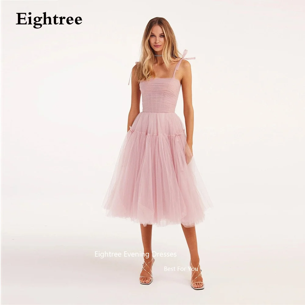 

Eightree Pink Prom Dresses Short Tulle Spaghetti Straps A Line Pleat Graduation Dresses Eegant Party Dresses for Women 2023