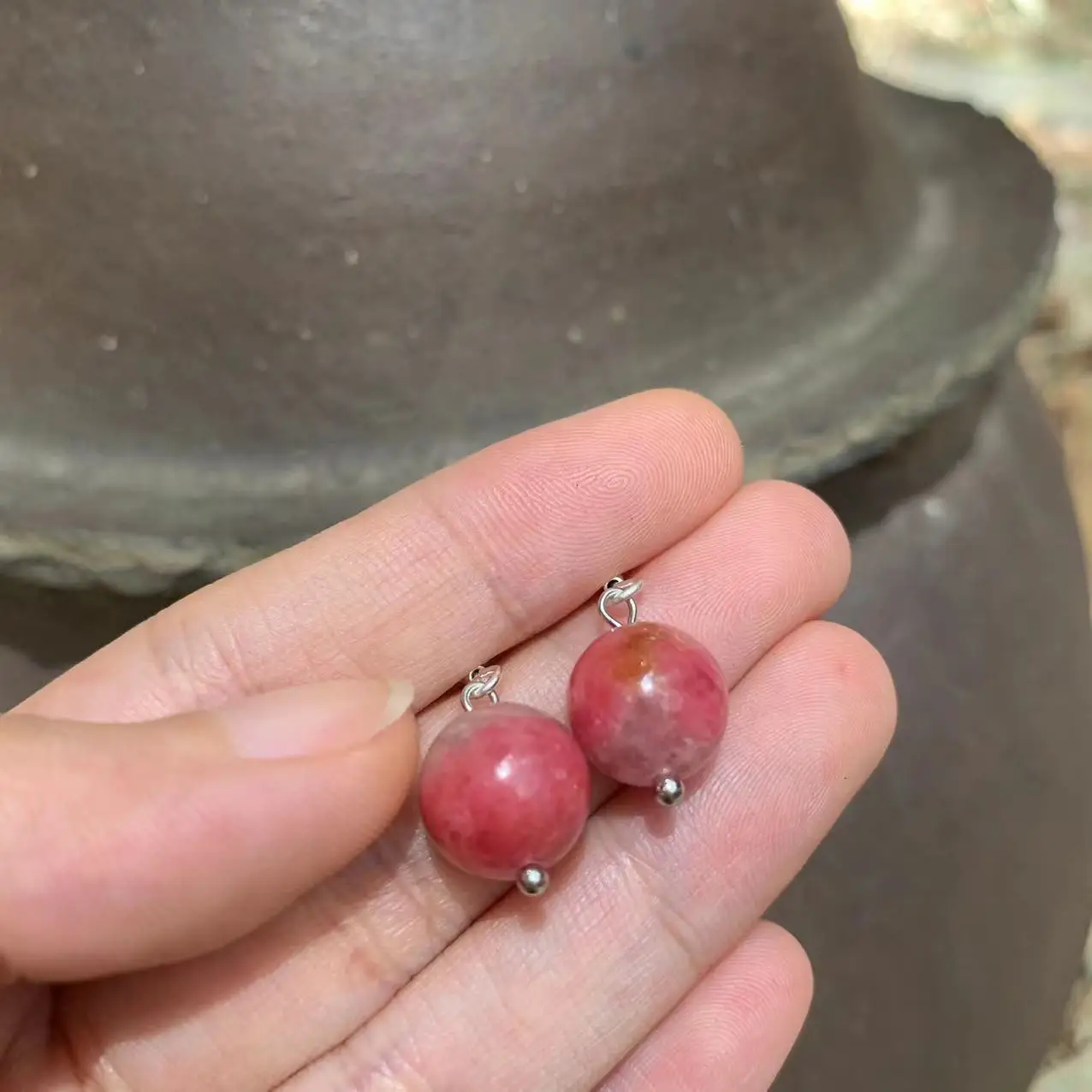 Natural Rhodonite Quartz Earrings Silver 925 Original Gemstone Women High Quality Jewelry Design Handmade