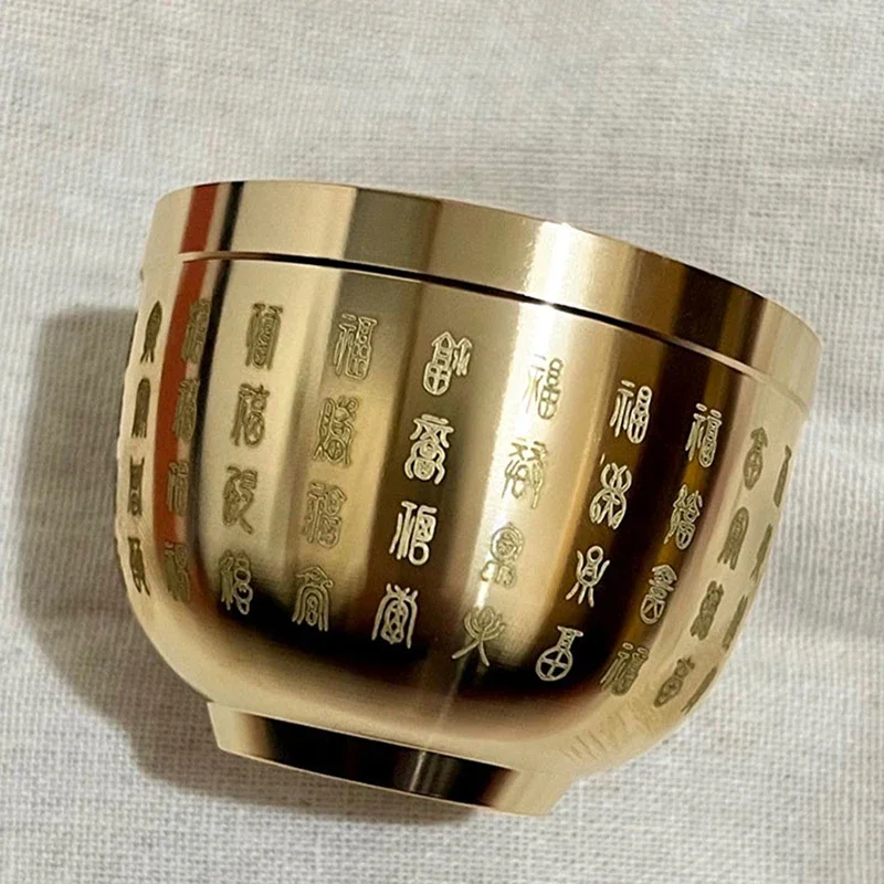 New Gold Feng Shui Hundred Blessings Bowl Fine Workmanship Meaningful Gifts Copper Materials Exquisite Desktop Ornamen