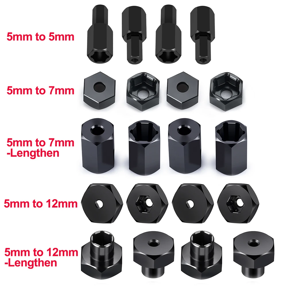 4Pcs Aluminum 5mm to 7mm / 5mm to 12mm Wheel Hex Hub Adapters Conversion For WPL D12 2WD 1/10 RC Truck Upgrade Parts