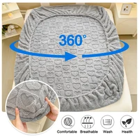 Jacquard Winter Thick Warm Coral Plush Mattress Cover High Elasticity Anti-Slip Breathable Suitable Bedroom Soft Bed Sheet 4