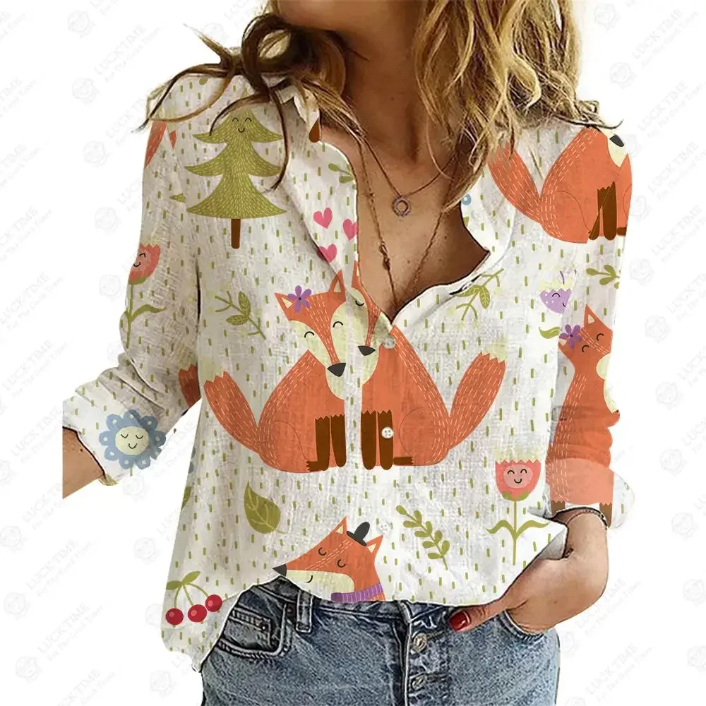 

Womens Shirts Luxury Autumn Funny Print Long Sleeve Big Size Woman Shirt Single Breasted Lyocell Loose Fit Slight Strech Full
