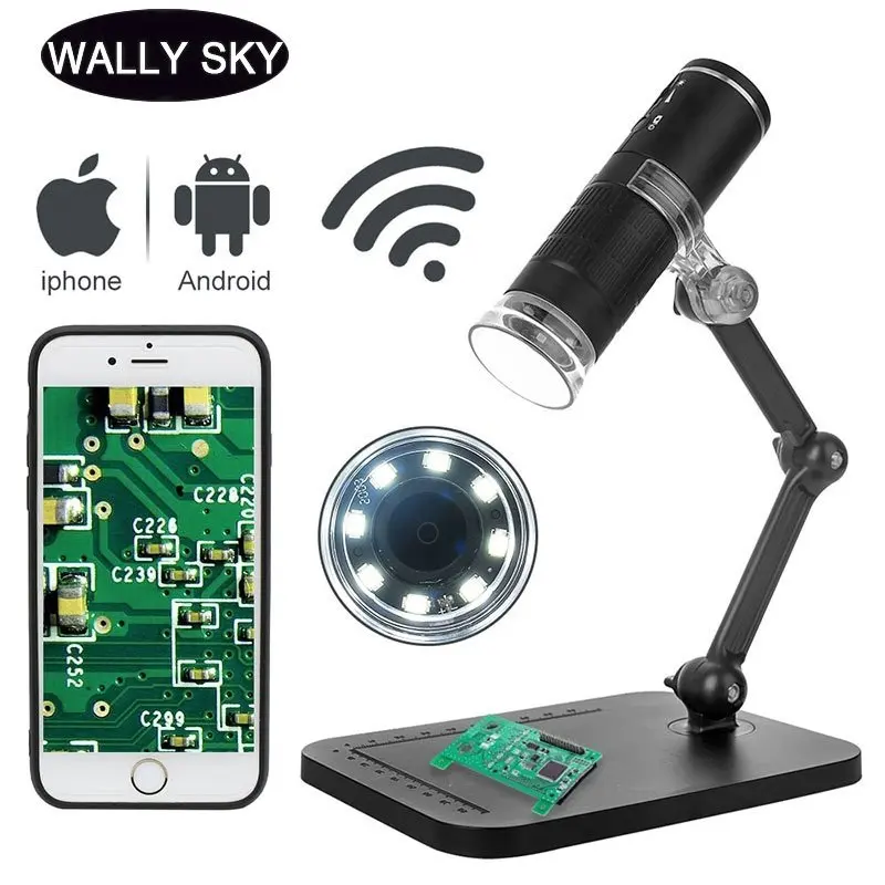 WiFi Digital Microscope 1000X Portable 8 LEDs USB Microscope For Android IOS IPad PC Endoscope with Bracket PCB Inspection Tools