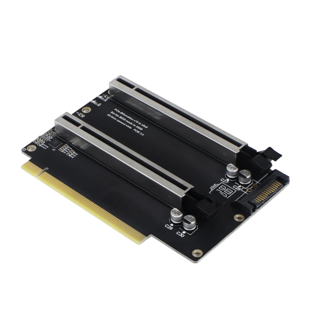 XT-XINTE PCIe 3.0x16 à X8X8 6 000 Carte PCIe-Bifurcation Gen3 x16 à x8x8 40.4mm Emplacements Espacés avec Wild d'Alimentation SATA
